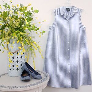 JH Collared Button Down Dress, Sleeveless, Stripes